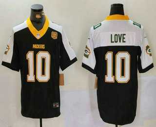 Mens Green Bay Packers #10 Jordan Love Black 2024 FUSE 13 Time World Champions Vapor Limited Stitched Jersey